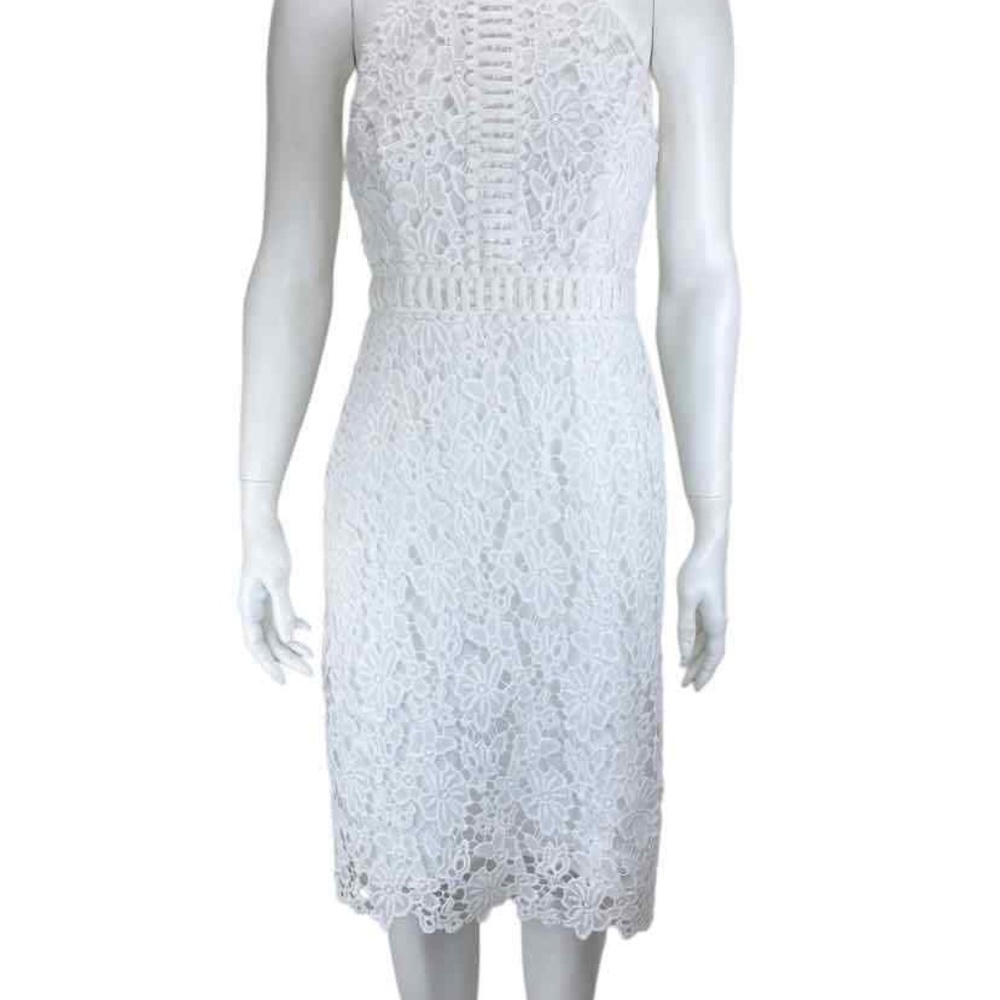 LONDON TIMES Bright White Halter Lace Dress (Size 6)